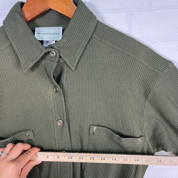 Morning side Womens Waffle Knit Romper Size Small Army Green Vintage Cotton Long - Picture 12 of 15